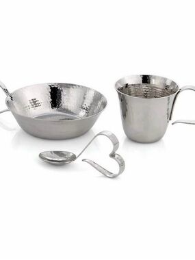 Michael Aram Heart Set: Hammered Stainless Steel Bowl, Cup, and Spoon Set
